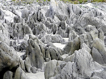 Dramatic jagged limestone karst formations in a natural landscape