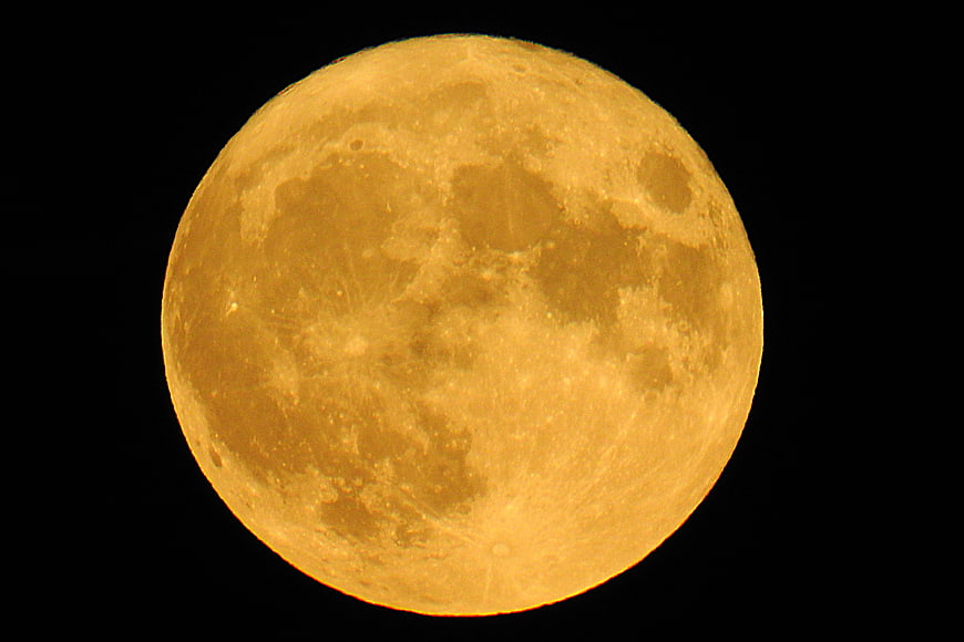 Full Moon Close Up Against Black Night Sky