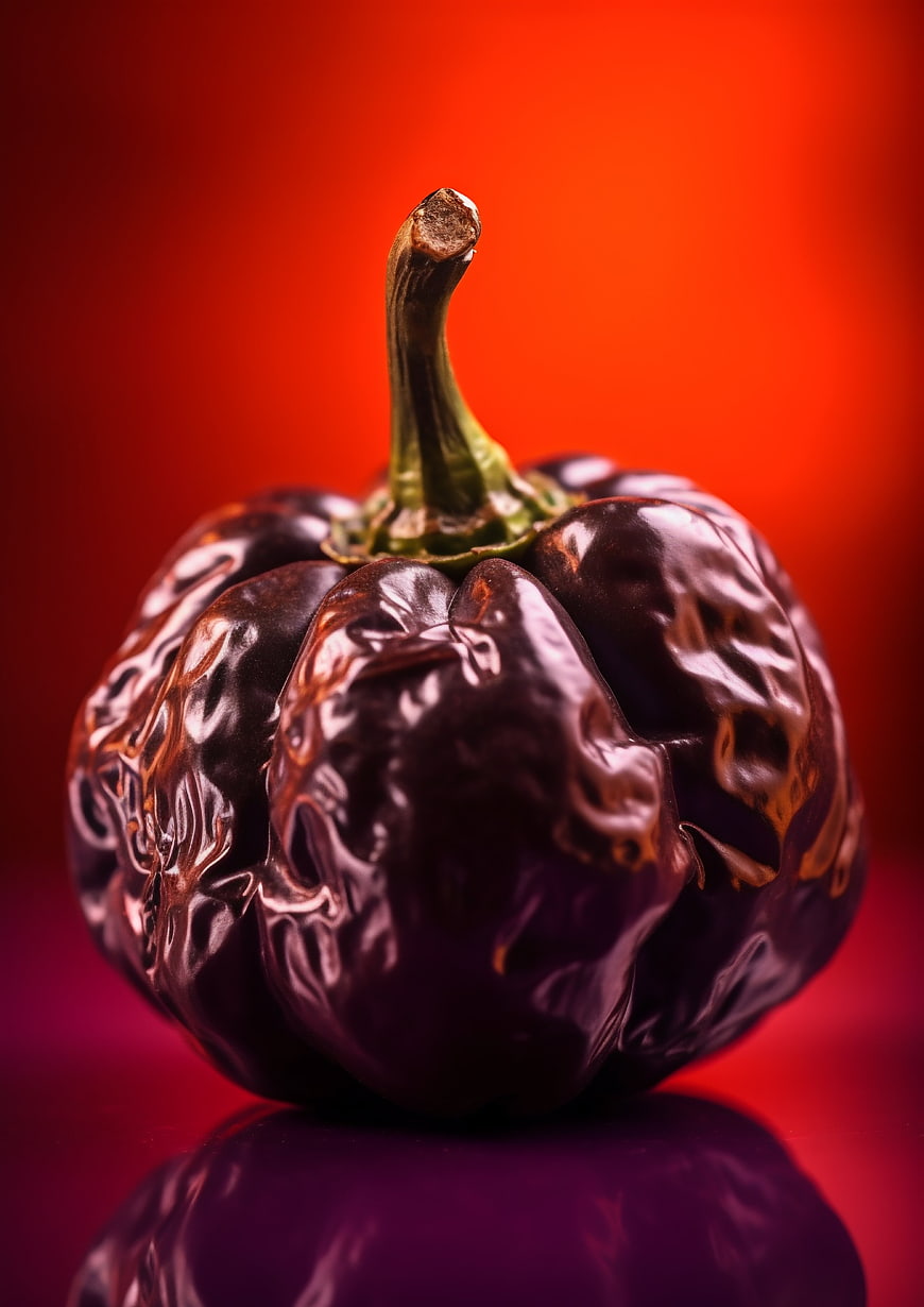 Dried Habanero Chili Pepper on Red Background