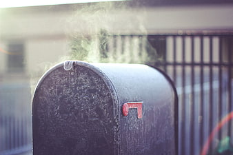 Vintage Black Mailbox with Rising Steam