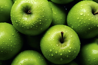 Fresh Green Apples with Water Droplets Close-Up