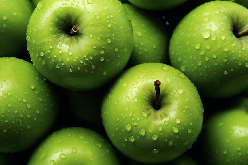 Fresh Green Apples with Water Droplets Close-Up