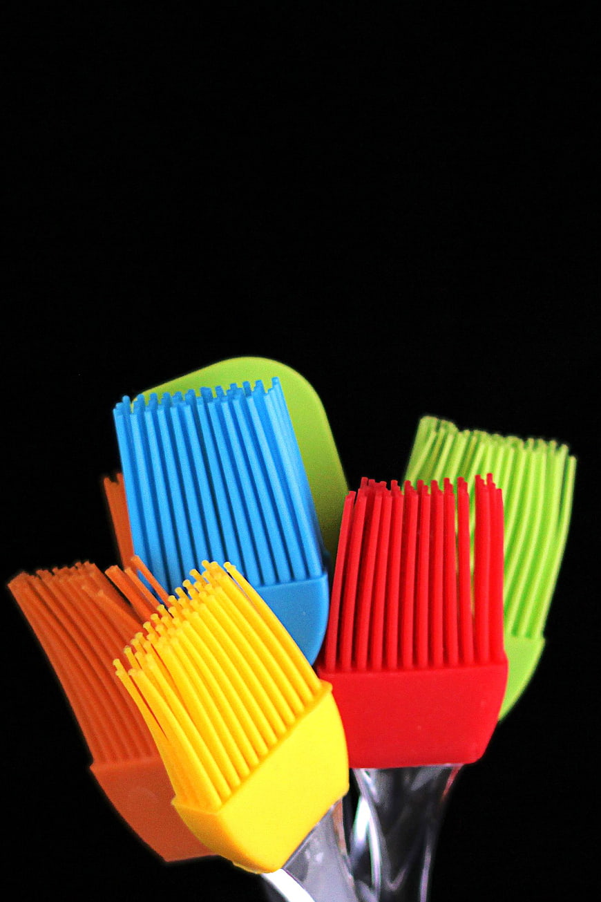 Colorful Silicone Baking Brushes on Black Background