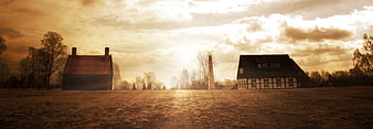 Panoramic View of Historic German Farmhouses at Golden Hour