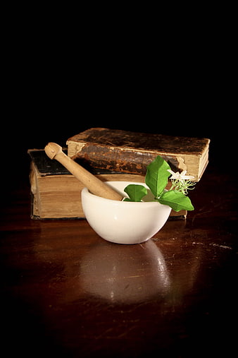 Vintage Herbal Medicine Still Life with Mortar and Pestle