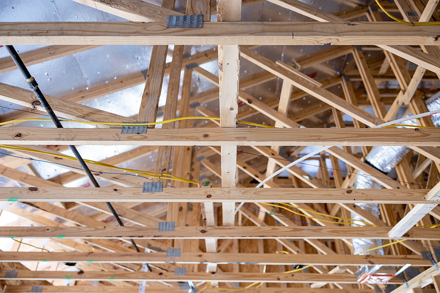 Wooden Roof Truss Construction with Electrical Wiring