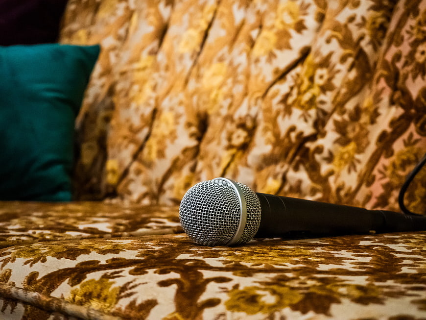 Microphone on Vintage Floral Couch