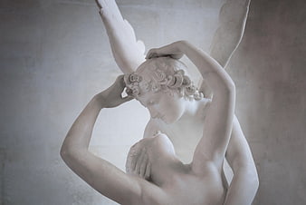 Close-up of Marble Cupid and Psyche Sculpture