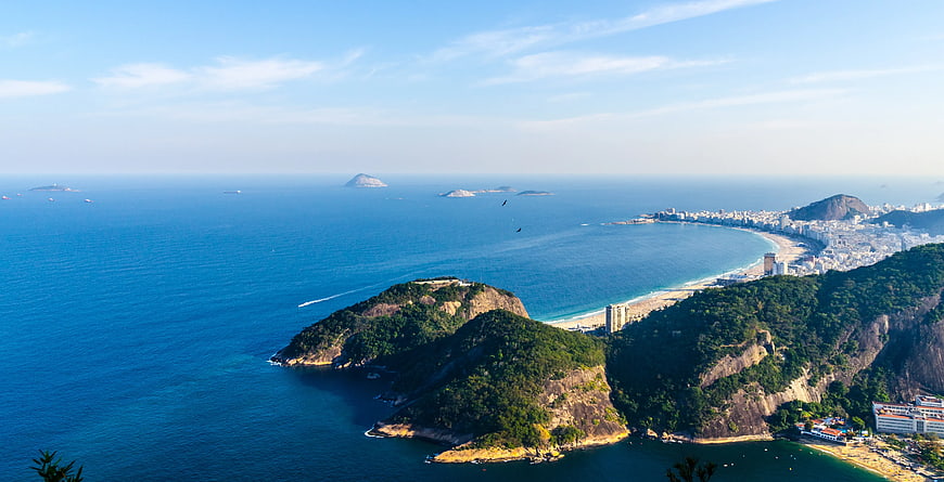 Aerial View of Rio de Janeiro Coastline and Sugarloaf Mountain