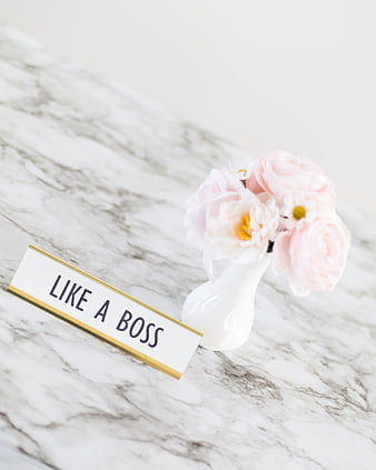 Like a Boss Sign with Pink Flowers on Marble