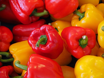 Fresh Red and Yellow Bell Peppers Close Up