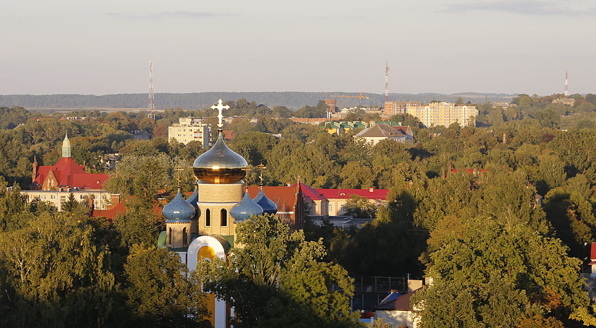 Orthodox Church with Golden Dome in Sovetsk Cityscape