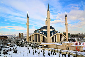 Ahmet Hamdi Akseki Mosque in Ankara, Turkey, Winter Snowscape