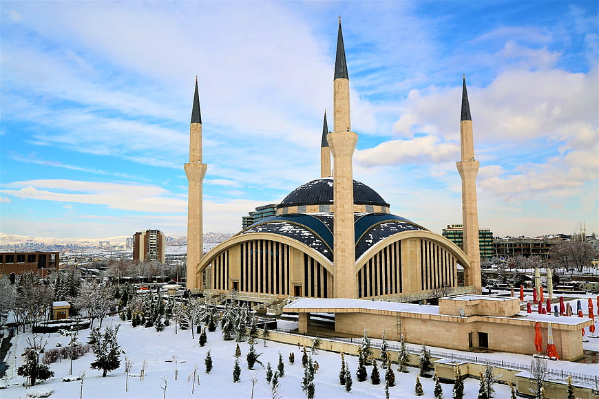 Ahmet Hamdi Akseki Mosque in Ankara, Turkey, Winter Snowscape