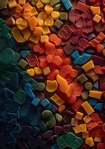 Colorful gummy candies top view background