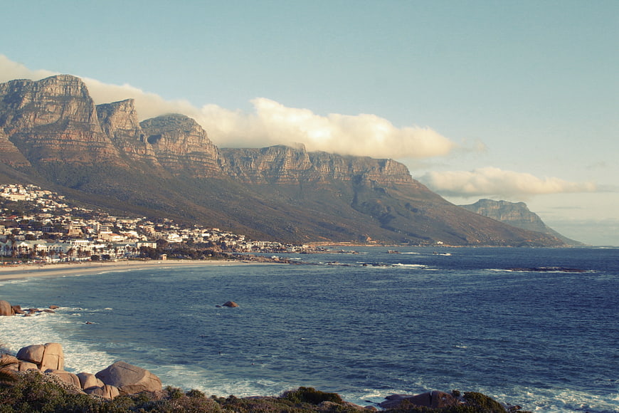 Cape Town coastline with Table Mountain and Atlantic Ocean