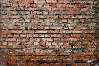 Weathered Red Brick Wall Texture with Peeling Green Paint