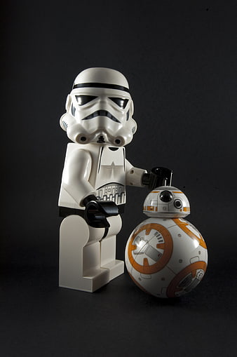 Star Wars Stormtrooper and BB-8 Droid Toy Figures on Black Background