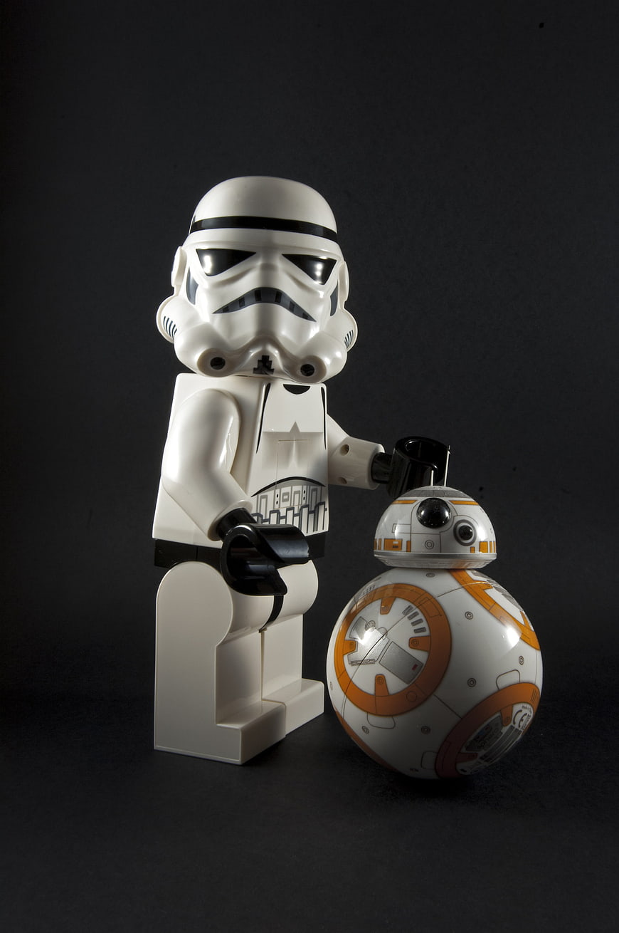 Star Wars Stormtrooper and BB-8 Droid Toy Figures on Black Background