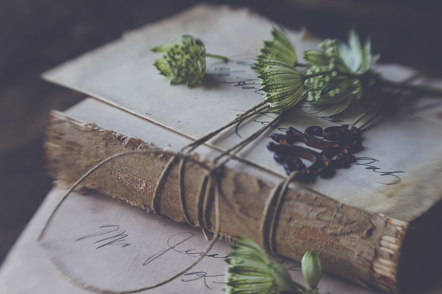 Vintage Book with Dried Flowers and Twine