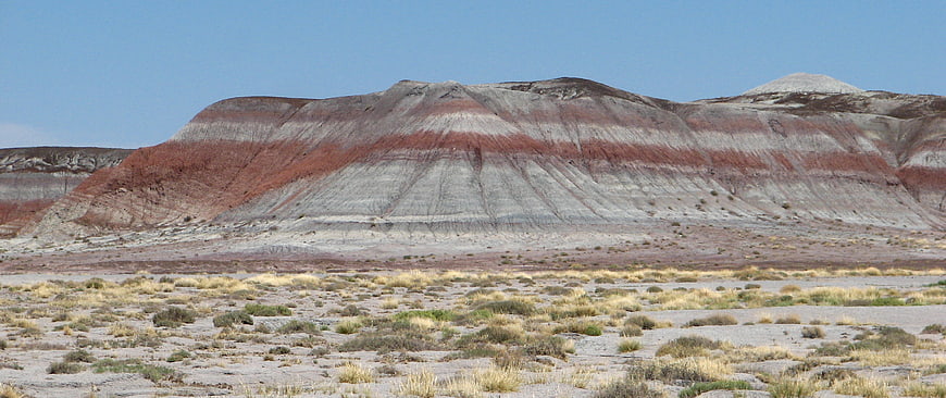 Colorful layered mesa in the arid desert landscape
