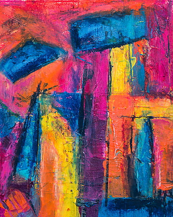 Vibrant Abstract Acrylic Painting with Bold Colors and Texture