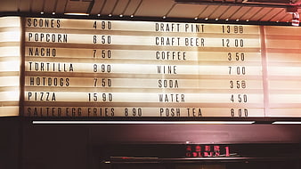 Vintage Cinema Concession Menu Board with Prices