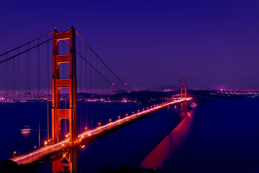 Golden Gate Bridge Night View with City Lights