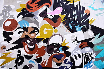 Colorful Abstract Graffiti Mural on Urban Concrete Wall