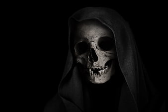 Hooded Skull in Darkness - Dramatic Black and White Portrait