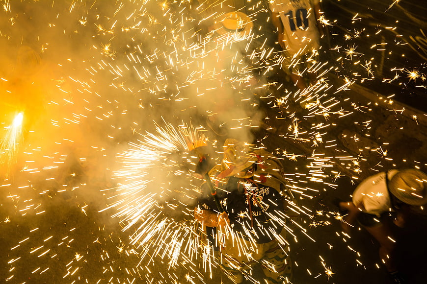 High Angle View of Fireworks Festival with Sparks Flying