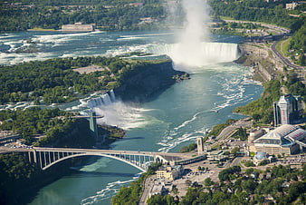Aerial View of Niagara Falls and Rainbow Bridge