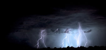 Dramatic Lightning Storm Over Dark Forest Silhouette
