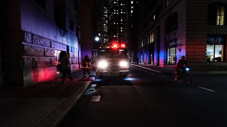 Boston Fire Truck Emergency Response at Night
