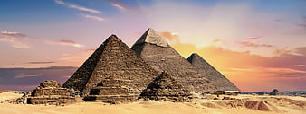 Panoramic View of Giza Pyramids at Sunset in Egypt