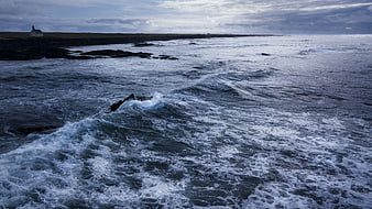Dramatic Ocean Waves Crashing on Rocky Icelandic Coastline
