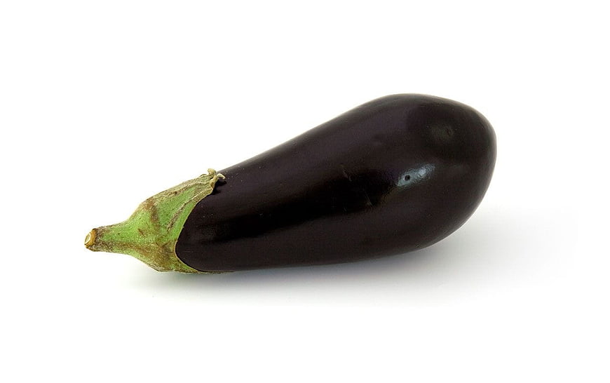 Single Fresh Purple Eggplant Isolated On White Background