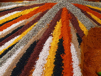 Colorful Striped Mounds of Spices and Herbs