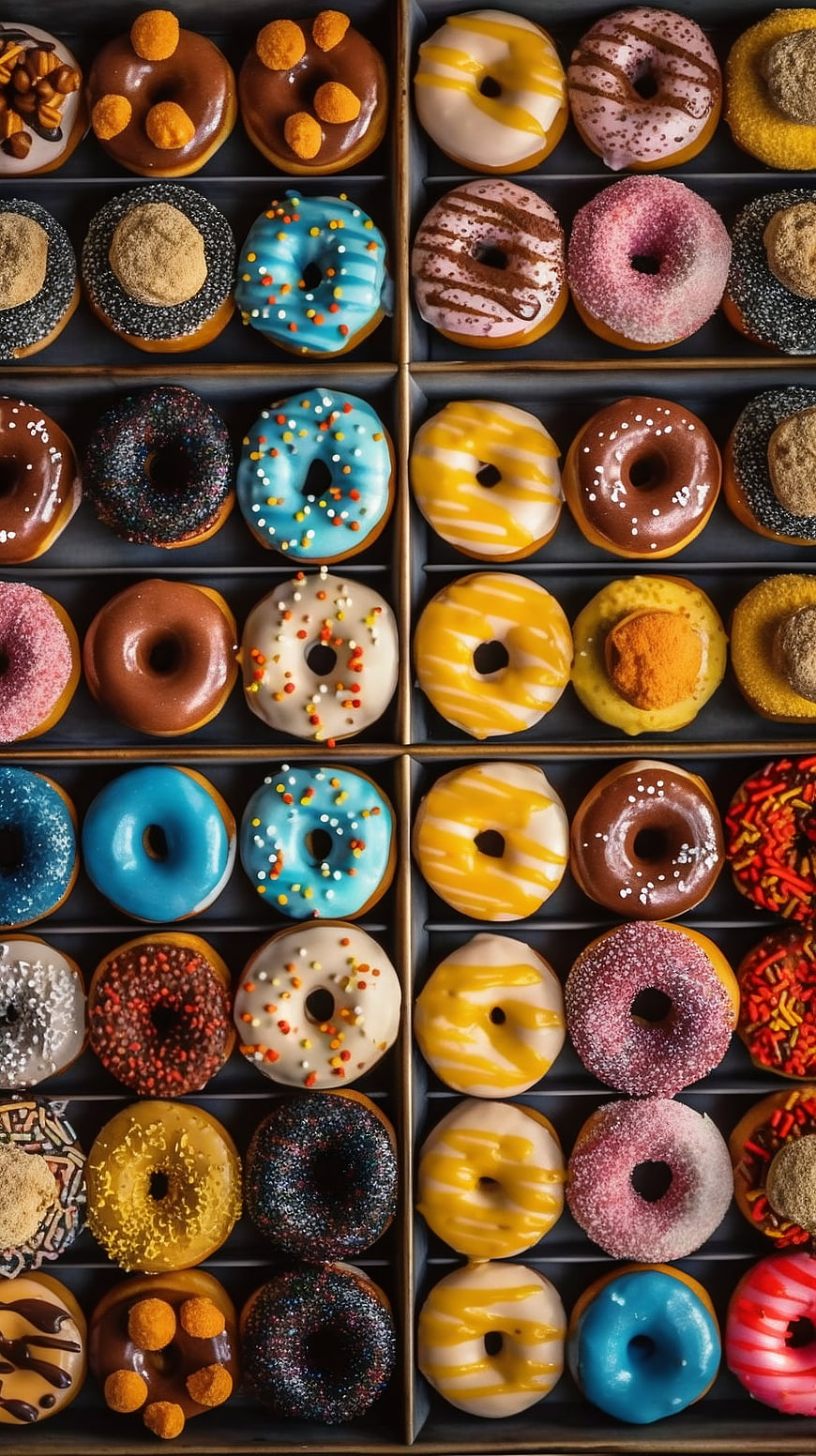 Colorful Gourmet Donuts Flat Lay