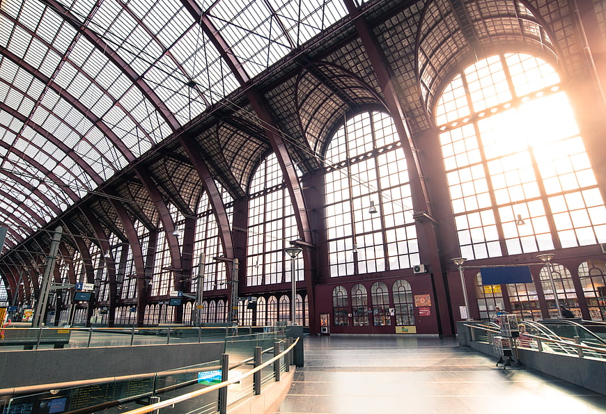Sunlit Interior of Antwerp Central Station Architecture