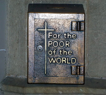 Weathered Bronze Charity Box For The Poor Of The World