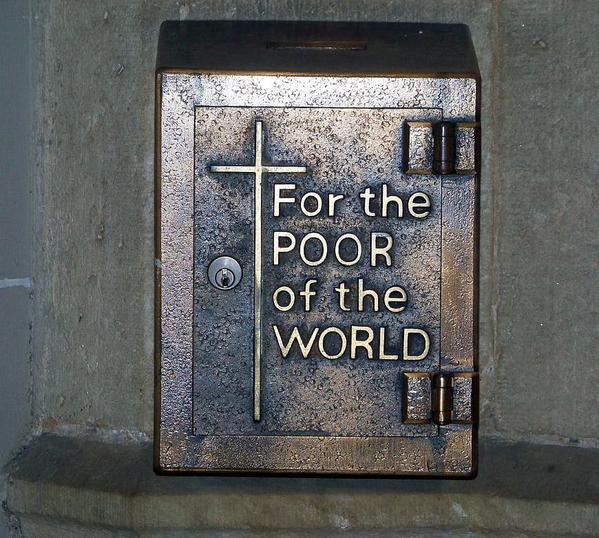 Weathered Bronze Charity Box For The Poor Of The World