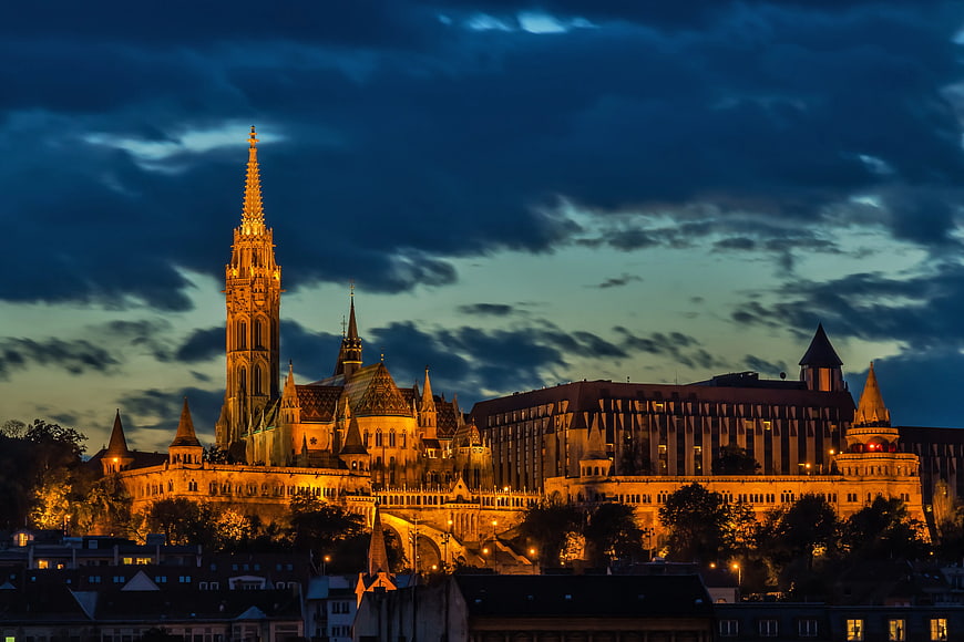 Matthias Church and Fisherman's Bastion Budapest Night Skyline