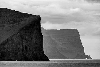 Dramatic Black and White Ocean Cliffs Landscape