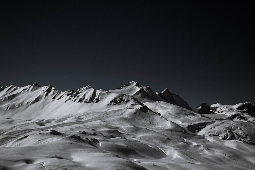 Dramatic Black and White Snowy Mountain Landscape