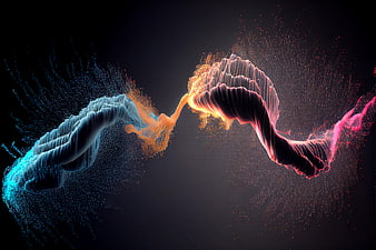 Abstract 3D Particle Wave Connection Blue Orange Red