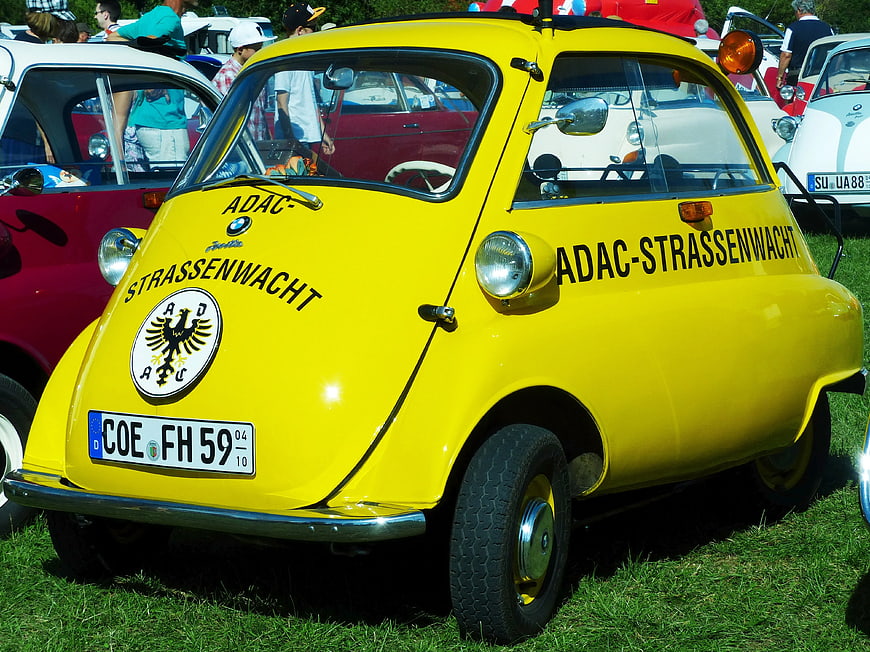 Vintage Yellow BMW Isetta ADAC Roadside Assistance Car