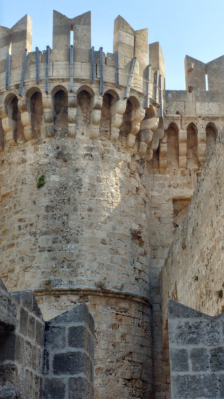 Ancient stone fortress tower in Rhodes, Greece