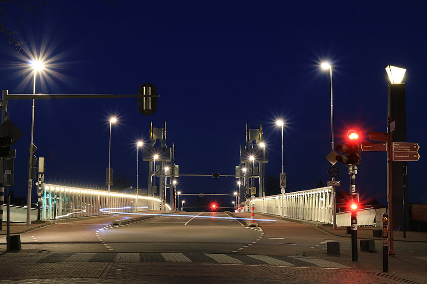 Nighttime Long Exposure of Drawbridge with Light Trails