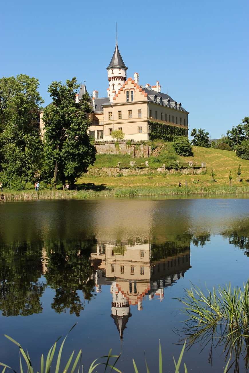 Historic Raduň Castle Reflected in Lake Water